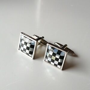 🔹3/$35🔹Masonic Checkered Silver and Black Cuff Links